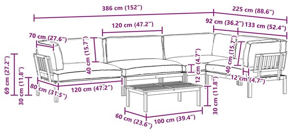 VidaXL Egyszerű kanapészett párnával, 5 db, Bézs, Tömör akácfa