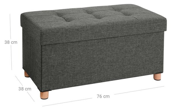 SONGMICS Chesterfield Tárolópad Sötétszürke Len Ülőke Fa Lábakkal