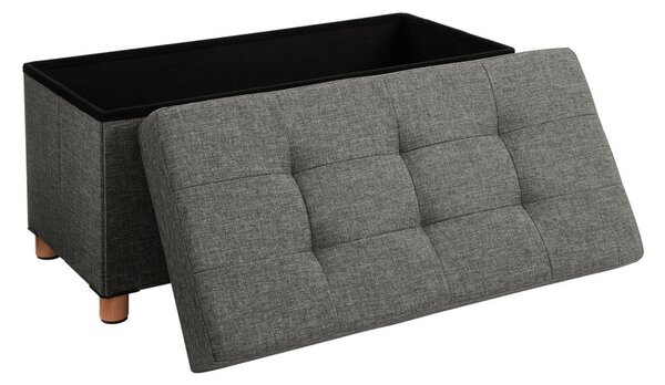 SONGMICS Chesterfield Tárolópad Sötétszürke Len Ülőke Fa Lábakkal