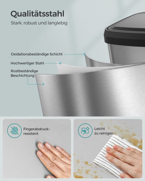 SONGMICS Prémium Rozsdamentes Acél Pedálos Szemeteskuka 68L Soft-Close Fedéllel