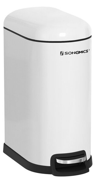 SONGMICS Slim Pedálos Szemetes 10L Acél Fehér Lassú Záródású
