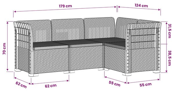 VidaXL 4 személyes kerti kanapé, rattan hatású, PP, világosszürke