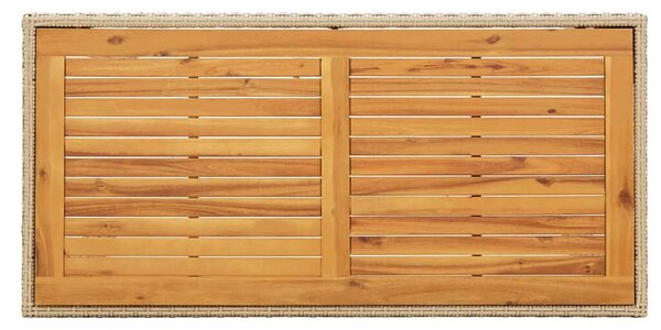 Bézs polyrattan és tömör akácfa kerti asztal 123 x 60 x 74 cm