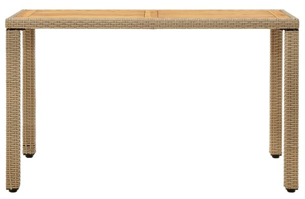 Bézs polyrattan és tömör akácfa kerti asztal 123 x 60 x 74 cm