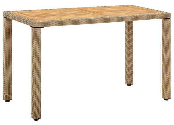 Bézs polyrattan és tömör akácfa kerti asztal 123 x 60 x 74 cm