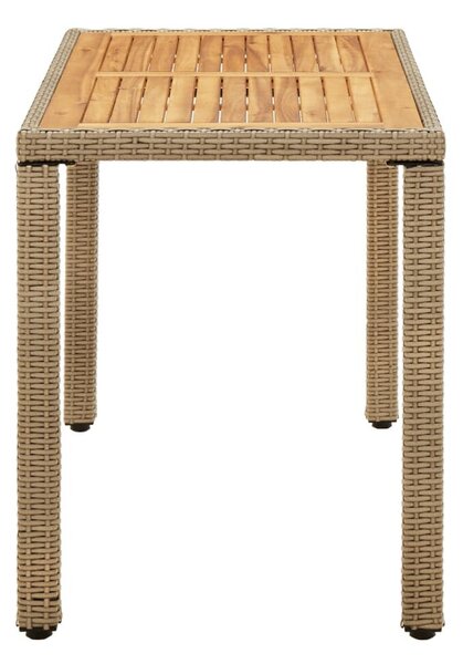 Bézs polyrattan és tömör akácfa kerti asztal 123 x 60 x 74 cm