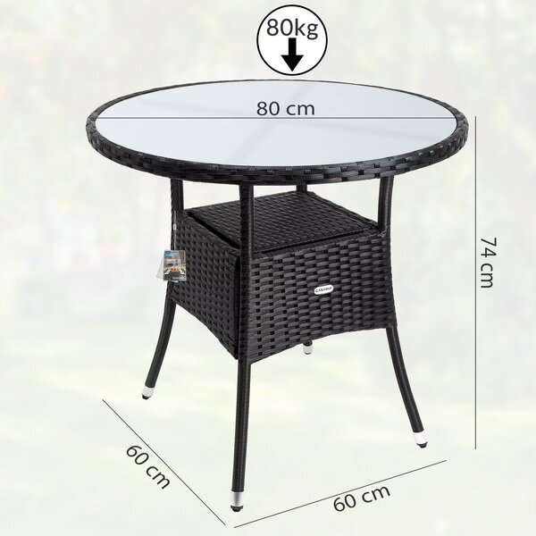 Deuba Rattan asztal Ø 80 cm - fekete