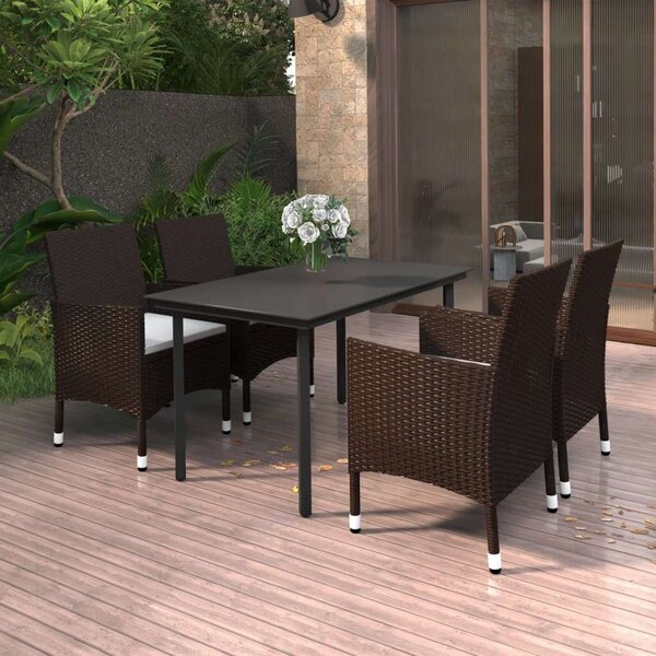 VidaXL 5 részes polyrattan és üveg kerti étkezőgarnitúra párnákkal