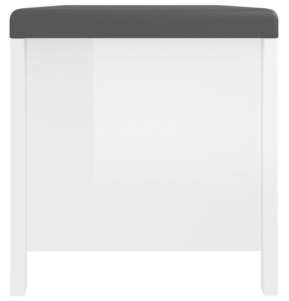 Magasfényű fehér szerelt fa tárolódoboz párnával 105x40x45 cm