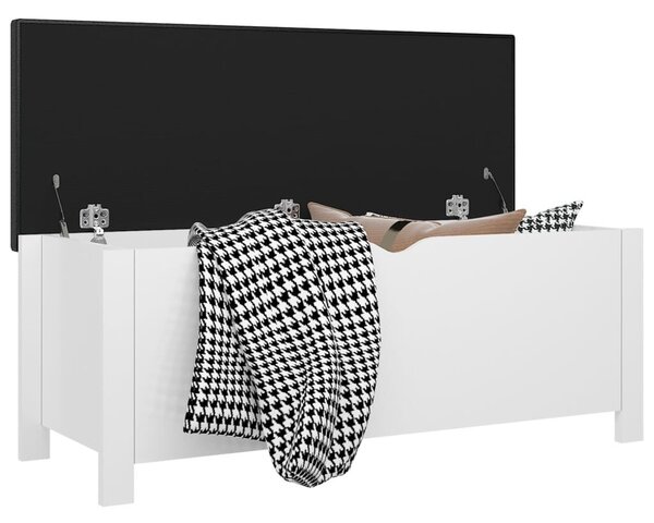 Magasfényű fehér szerelt fa tárolódoboz párnával 105x40x45 cm