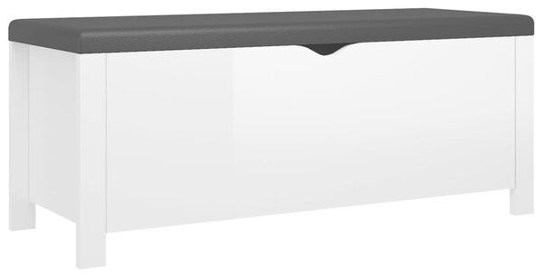 Magasfényű fehér szerelt fa tárolódoboz párnával 105x40x45 cm