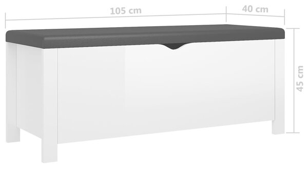 Magasfényű fehér szerelt fa tárolódoboz párnával 105x40x45 cm
