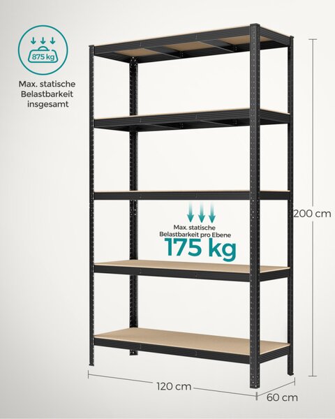 SONGMICS Nagy Teherbírású Acél Polcrendszer 875 kg Fekete