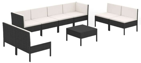 VidaXL 9 részes fekete polyrattan kerti ülőgarnitúra párnákkal