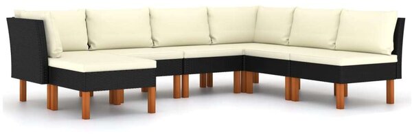 VidaXL 7 részes fekete polyrattan kerti ülőgarnitúra párnákkal
