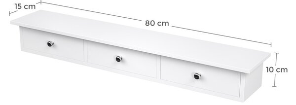 SONGMICS Modern Lebegő Fali Polc 3 Fiókkal Magasfényű Fehér