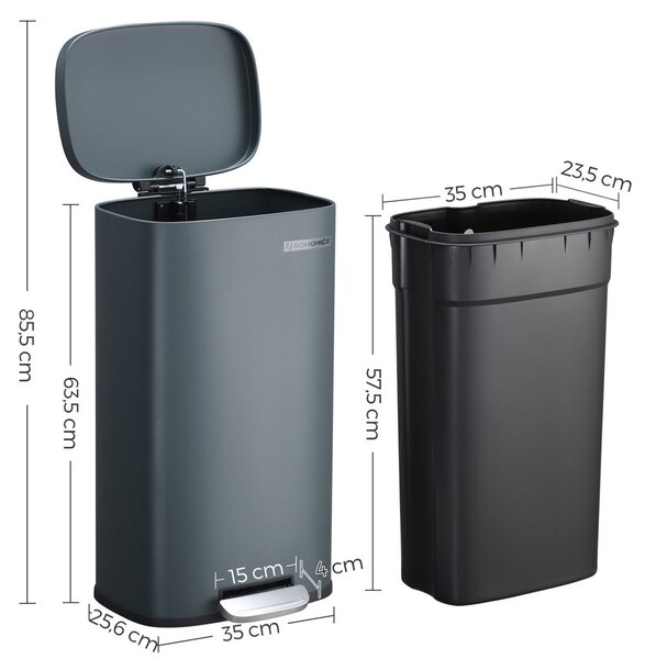 SONGMICS Pedálos Szemeteskuka 30L Füstszürke Acél Soft-Close