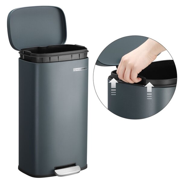 SONGMICS Pedálos Szemeteskuka 30L Füstszürke Acél Soft-Close