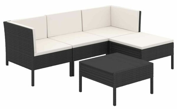 Polyrattan Kerti Ülőgarnitúra - 5 részes - Fekete