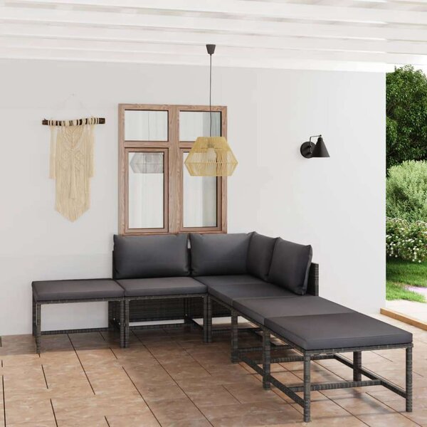 Polyrattan Kerti Ülőgarnitúra - 6 részes - Szürke