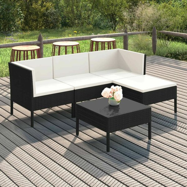 Polyrattan Kerti Ülőgarnitúra - 5 részes - Fekete