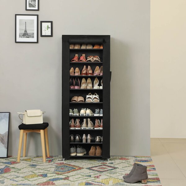 SONGMICS 10 szintes cipőtartó állvány textil takaróval fekete 58 x 28 x 160 cm