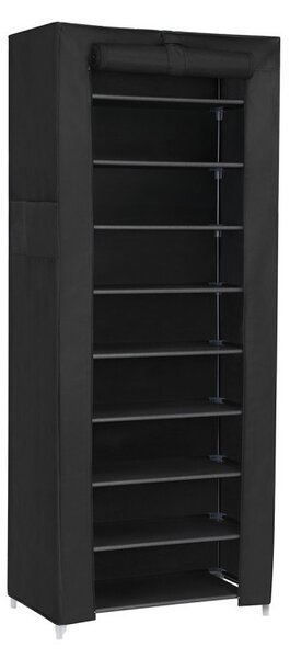 SONGMICS 10 szintes cipőtartó állvány textil takaróval fekete 58 x 28 x 160 cm
