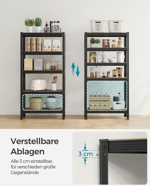 SONGMICS GLR030B01 ipari polcrendszer MDF rusztikus barna és fekete állítható tárolópolcokkal