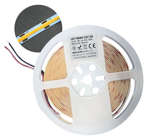 LED szalag COB 3000K IP20 5m 12V 320 LED TRAMO