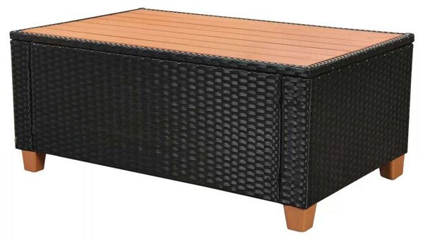 7-részes fekete polyrattan kerti bútorszett párnákkal