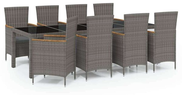 Polyrattan Kültéri Étkezőgarnitúra - Szürke - 9 részes