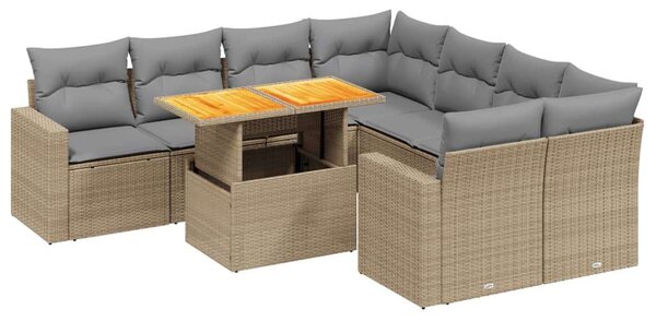 VidaXL Polyrattan Kerti Ülőgarnitúra - 9 részes - Bézs