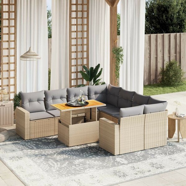 VidaXL Polyrattan Kerti Ülőgarnitúra - 9 részes - Bézs