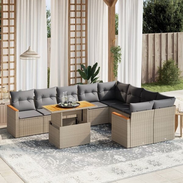 VidaXL Polyrattan Kerti Ülőgarnitúra - 10 részes - Bézs