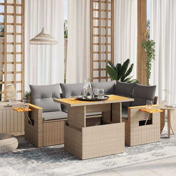 Polyrattan Kerti Ülőgarnitúra - 5 részes - Bézs