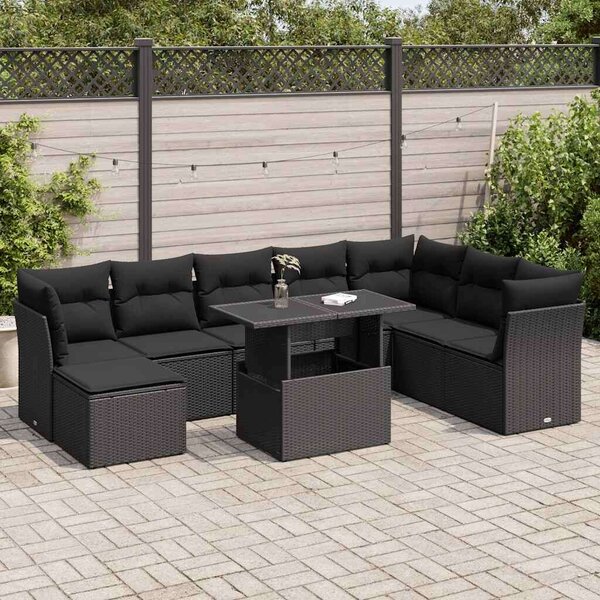 VidaXL Polyrattan Kerti Ülőgarnitúra - 9 részes - Fekete