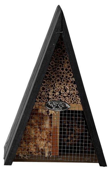 Háromszög alakú rovarhotel, méhecskéknek és fülbemászóknak, fekete