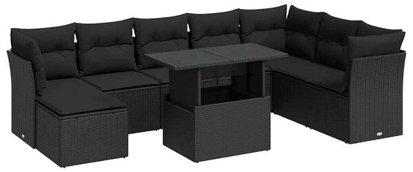 VidaXL Polyrattan Kerti Ülőgarnitúra - 9 részes - Fekete
