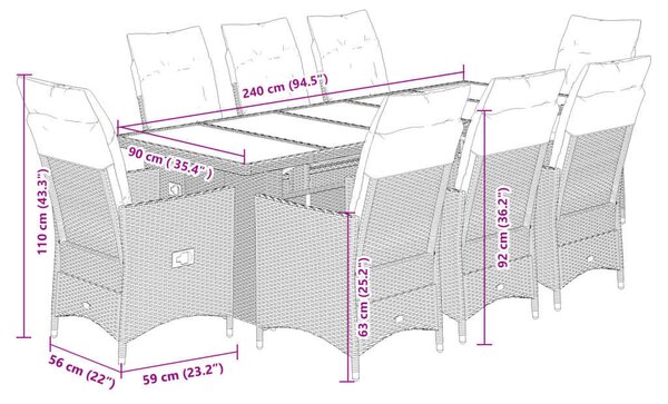 VidaXL Polyrattan Kerti Bútor - 9 részes Bisztrókészlet - Bézs