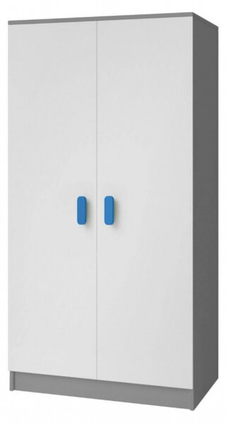 Sven kétajtós gyerekszoba szekrény, szürke-fehér, fogantyúk - kék