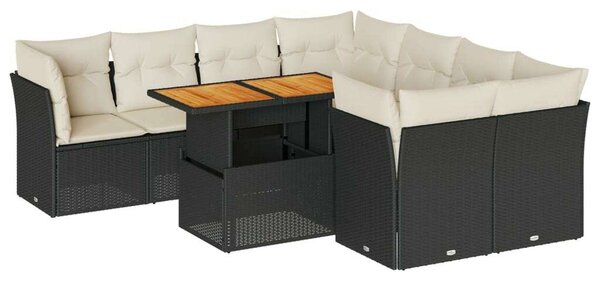 VidaXL Polyrattan Kerti Ülőgarnitúra - 9 részes - Fekete
