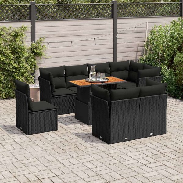 VidaXL 9 részes Kerti Ülőgarnitúra - Fekete Polyrattan