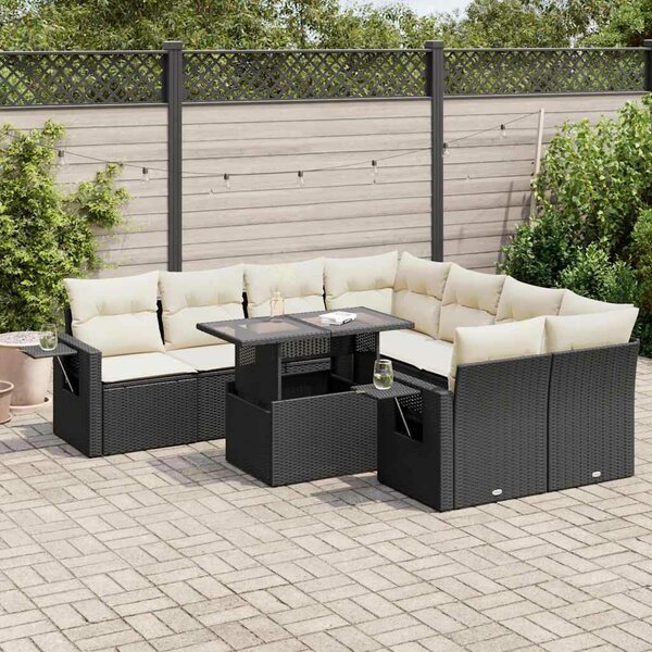 VidaXL Polyrattan Kerti Ülőgarnitúra - 9 részes - Fekete