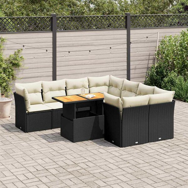 VidaXL Polyrattan Kerti Ülőgarnitúra - 9 részes - Fekete