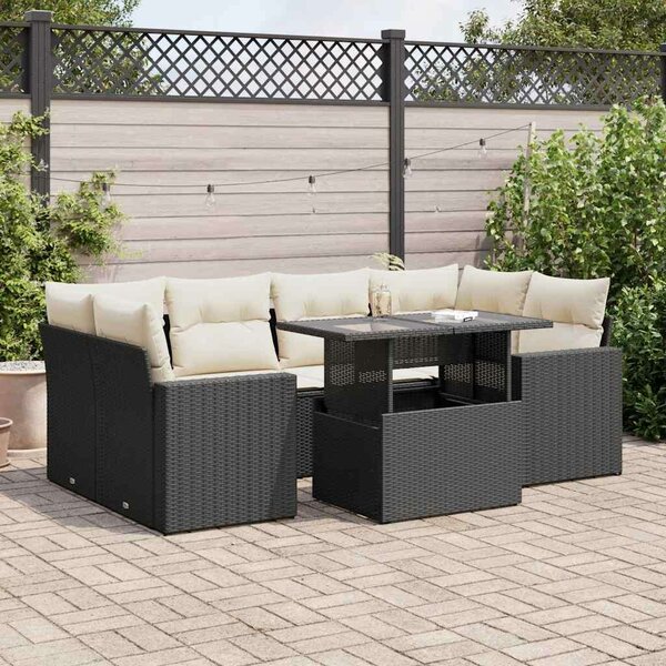 VidaXL Polyrattan Kerti Ülőgarnitúra - 7 részes - Fekete
