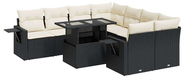 VidaXL Polyrattan Kerti Ülőgarnitúra - 9 részes - Fekete