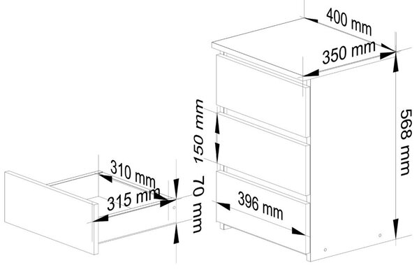 AKORD CL3 Kompakt Éjjeliszekrény Laminált Fehér Matt