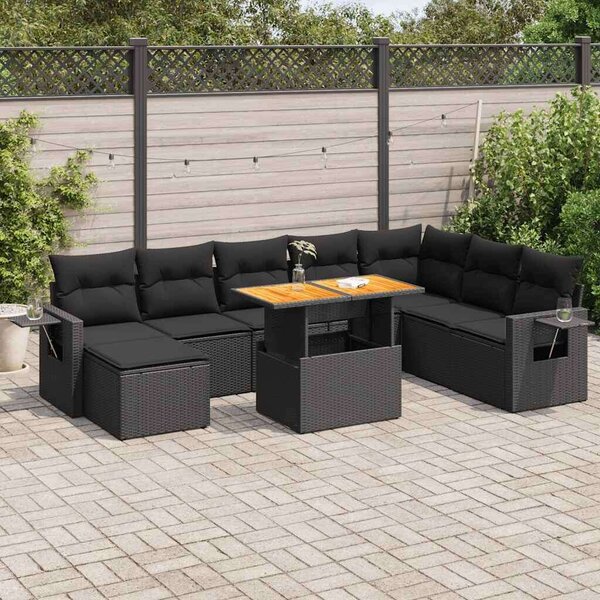 VidaXL Polyrattan Kerti Ülőgarnitúra - 9 részes - Fekete