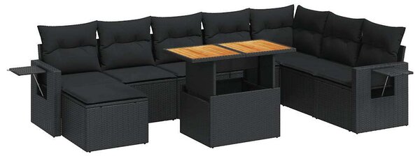 VidaXL Polyrattan Kerti Ülőgarnitúra - 9 részes - Fekete