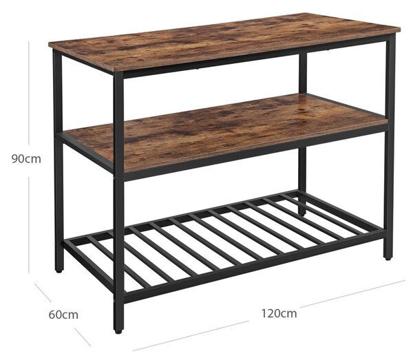 VASAGLE Konyhasziget Pékállvány Rusztikus Barna Fekete 120 x 60 x 90 cm